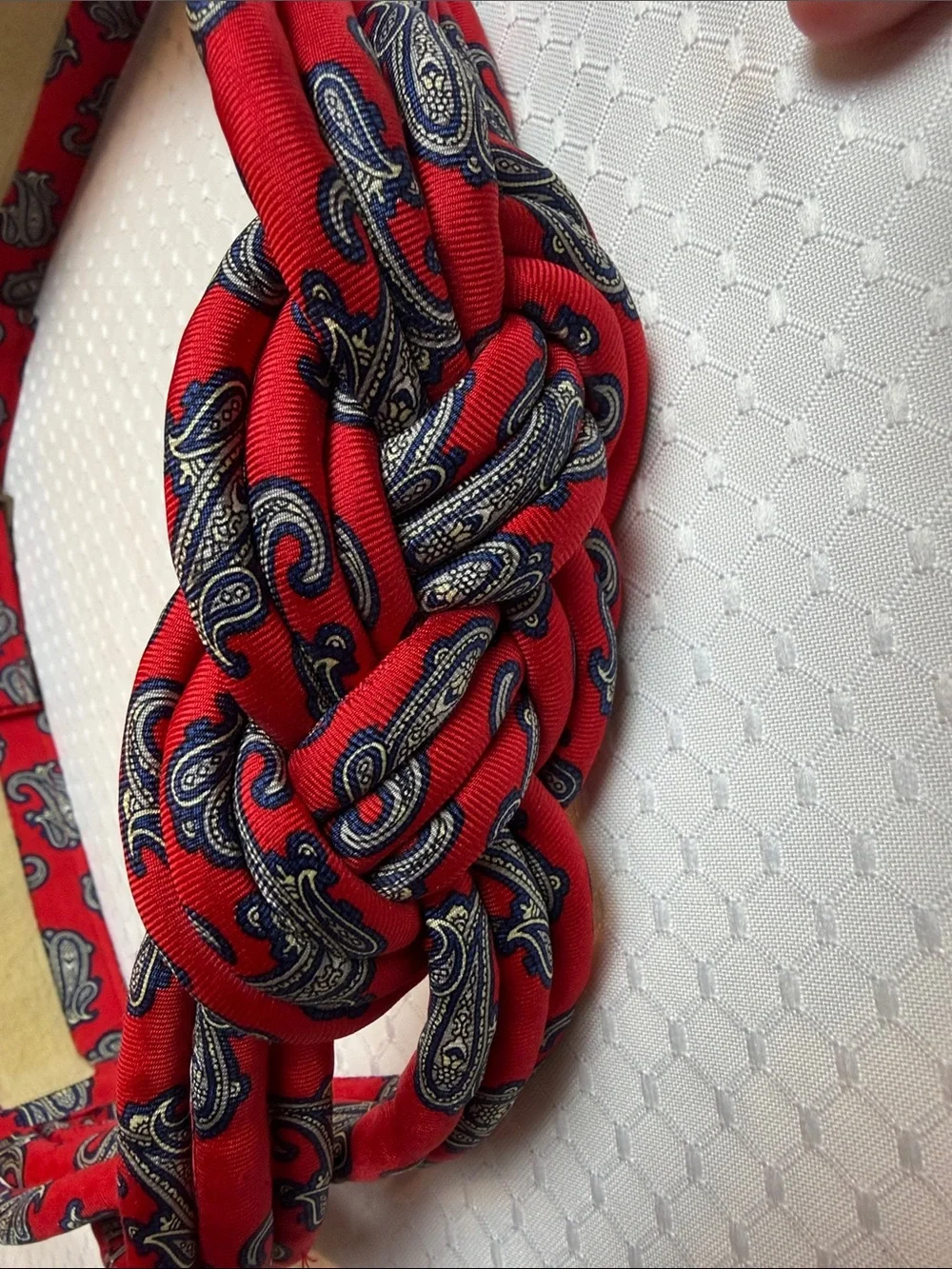 Handmade up cycle silk tie Red Paisley Twist Belt for Women